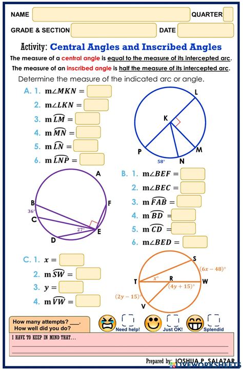 central and inscribed angle worksheet